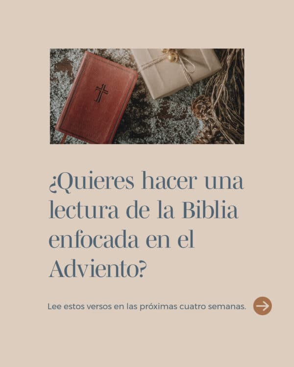 ¿Quieres hacer una lectura de la Biblia enfocada en el Adviento? Lee estos versos en las próximas cuatro semanas. 1) Semana 1: Isaías 9:2, 6-7 (2) Semana 2: Isaías 40:3-5 (3) Semana 3: Mateo 2:10-11 (4) Semana 4: Juan 3:16-19