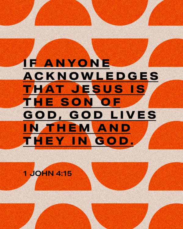 If anyone acknowledges that Jesus is the Son of God, God lives in them and they in God. - 1 John 4:15