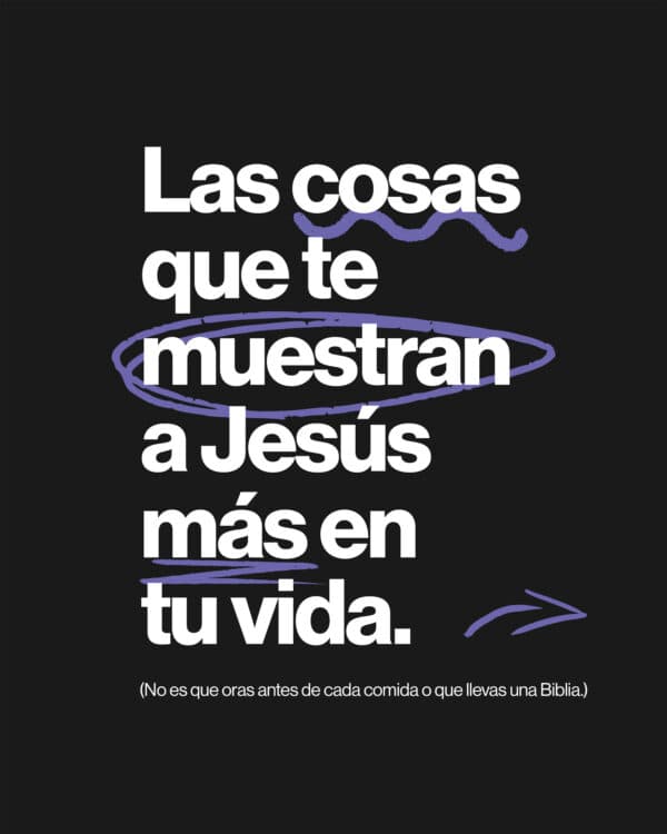 Las cosas que te muestran a Jesús más en tu vida. (No es que oras antes de cada comida o que llevas una Biblia.)  1) Tu respuesta cuando las cosas no van a tu favor. 2) Tu habilidad de perdonar aquellos que te hicieron daño. 3) La forma en que hablas a otros. 4) Tu integridad cuando piensas que nadie te nota (porque la gente sí te nota).