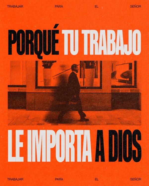 Porqué tu trabajo le importa a Dios. 1) Dios no distingue en quienes trabajan en el templo o quienes tienen un trabajo regular. 2) El trabajo toma al menos la mitad de tus horas despierto y somos llamados ministros. 3) Los pastores solo influencian por lo general Cristianos. Tu tienes el trabajo de influencia gente no cristiana. 4) Trabajen de buena gana en todo lo que hagan, como si fuera para el Señor y no para la gente. Recuerden que el Señor los recompensará con una herencia y que el Amo a quien sirven es Cristo. Colosenses 3:23-24
