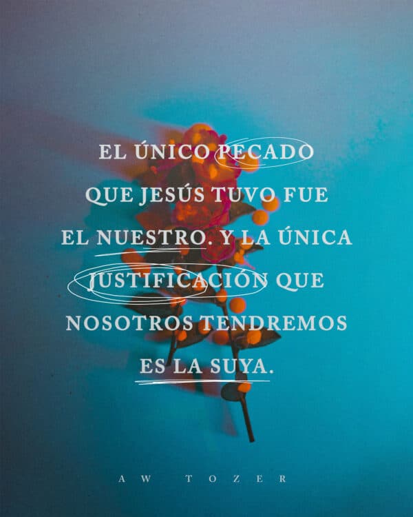"El único pecado que Jesús tuvo fue el nuestro. Y la única justificación que nosotros tendremos es la Suya." - AW Tozer