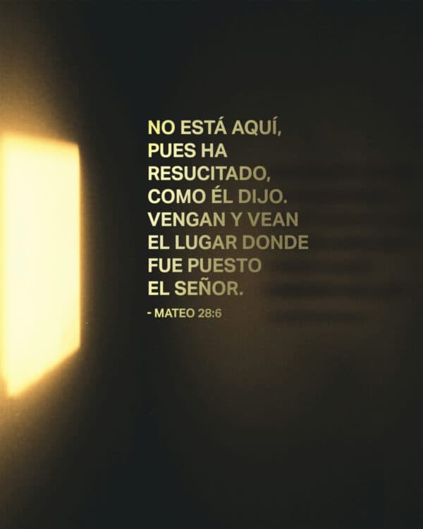 "No está aquí, pues ha resucitado, como Él dijo. Vengan y vean el lugar donde fue puesto el Señor." - Mateo 28:6