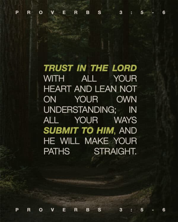 "Trust in the Lord with all your heart and lean not on your own understanding; in all your ways submit to him, and he will make your paths straight." - Proverbs 3:5-6