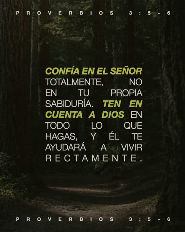 "Confía en el SEÑOR totalmente, no en tu propia sabiduría. Ten en cuenta a Dios en todo lo que hagas, y Él te ayudará a vivir rectamente." - Proverbios 3:5-6