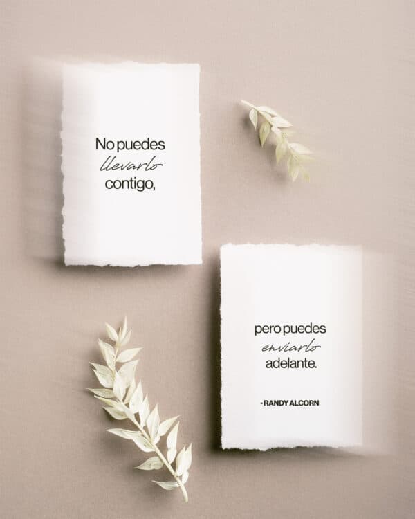 "No puedes llevarlo contigo, pero puedes enviarlo adelante." - Randy Alcorn