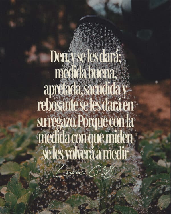 Den, y se les dará; medida buena, apretada, sacudida y rebosante se les dará en su regazo. Porque con la medida con que miden se les volverá a medir. Lucas 6:38