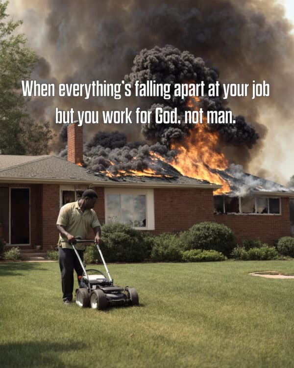 When everything’s falling apart at your job but you work for God, not man.