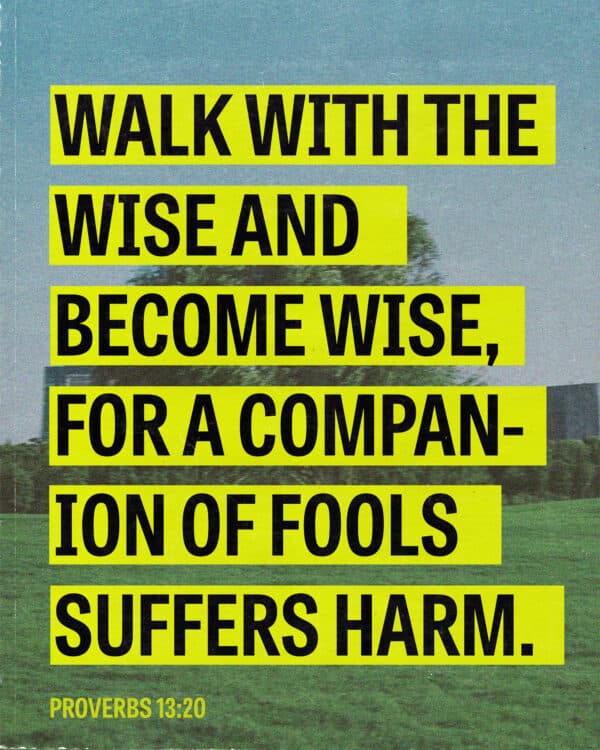 Walk with the wise and become wise, for a companion of fools suffers harm. - Proverbs 13:20