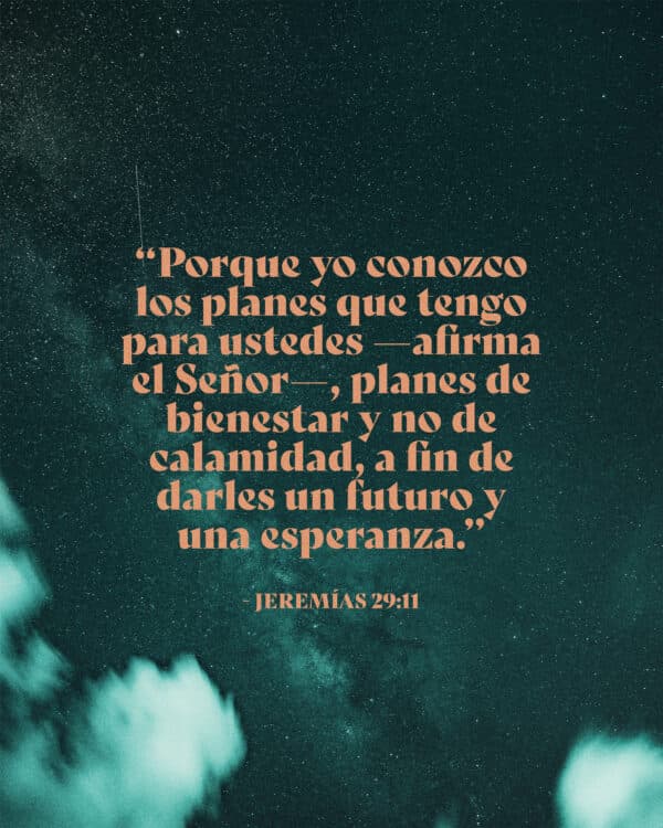Porque yo conozco los planes que tengo para ustedes —afirma el Señor—, planes de bienestar y no de calamidad, a fin de darles un futuro y una esperanza. - Jeremías 29:11