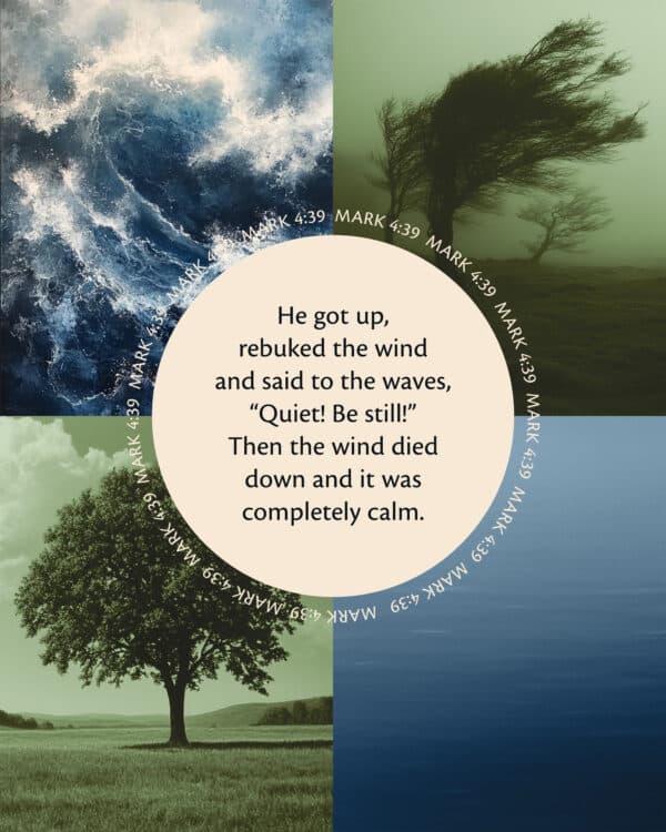 He got up, rebuked the wind and said to the waves, “Quiet! Be still!” Then the wind died down and it was completely calm. - Mark 4:39