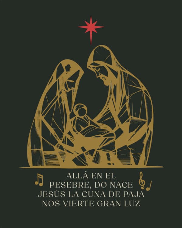 "Allá en el pesebre, do nace Jesús, La cuna de paja nos vierte gran luz"