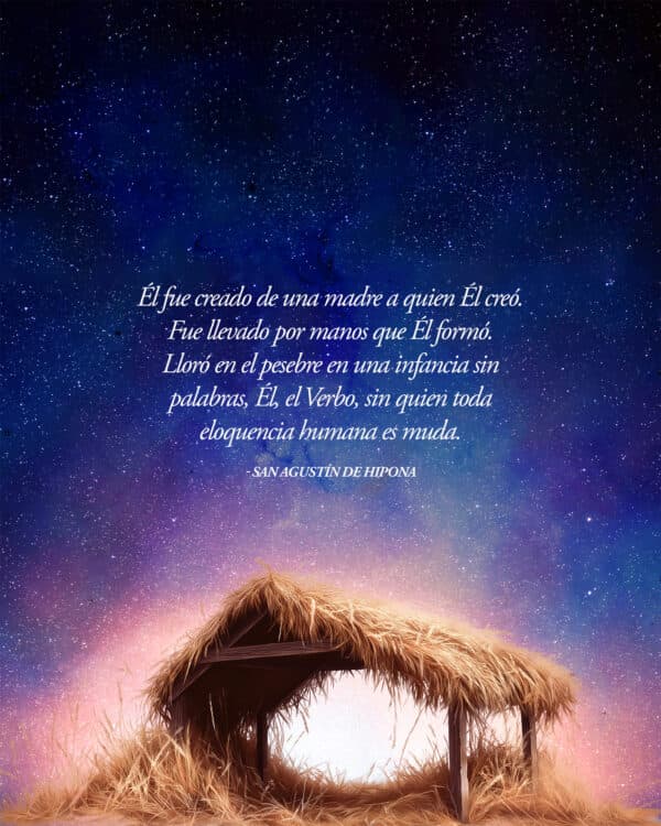 "Él fue creado de una madre a quien Él creó. Fue llevado por manos que Él formó. Lloró en el pesebre en una infancia sin palabras, Él, el Verbo, sin quien toda eloquencia humana es muda." - San Agustín de Hipona