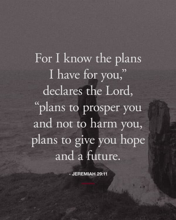For I know the plans I have for you,” declares the Lord, “plans to prosper you and not to harm you, plans to give you hope and a future. - Jeremiah 29:11