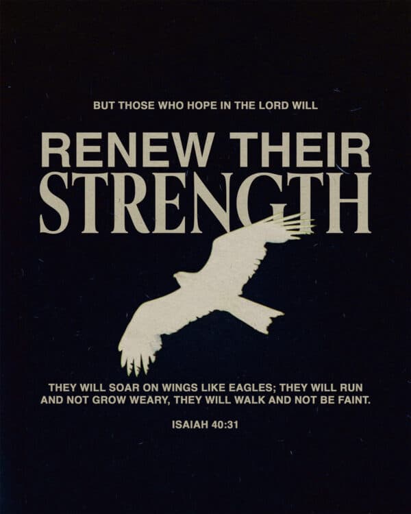But those who hope in the Lord will renew their strength. They will soar on wings like eagles; they will run and not grow weary, they will walk and not be faint. - Isaiah 40:31