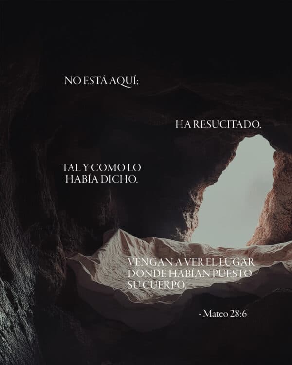 No está aquí; ha resucitado, tal y como lo había dicho. Vengan a ver el lugar donde habían puesto su cuerpo. - Mateo 28:6