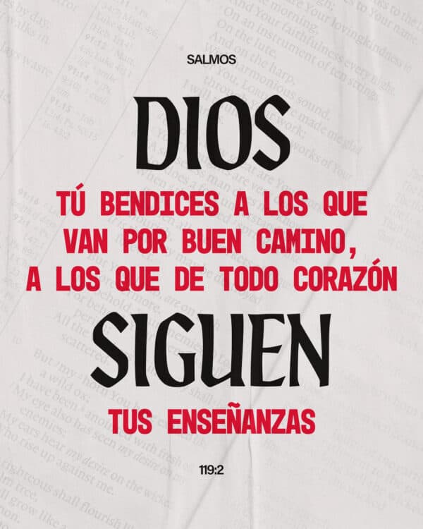 Dios, tú bendices a los que van por buen camino, a los que de todo corazón siguen tus enseñanzas. - Salmos 119:2