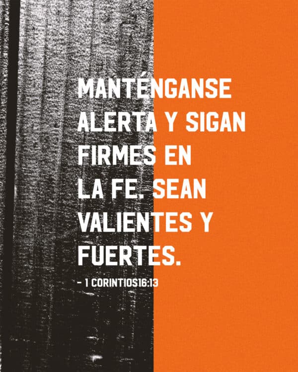 Manténganse alerta y sigan firmes en la fe. Sean valientes y fuertes. - 1 Corintios 16:13