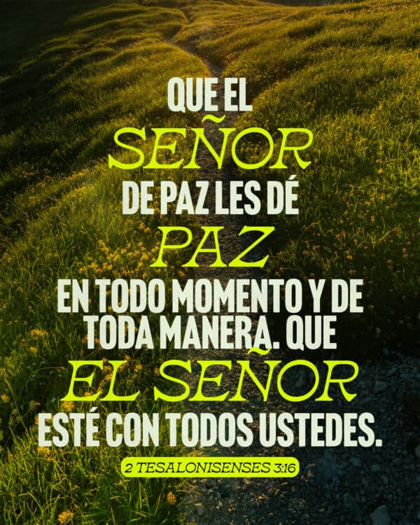 Que el Señor de paz les dé paz en todo momento y de toda manera. Que el Señor esté con todos ustedes. - 2 Tesalonisenses 3:16