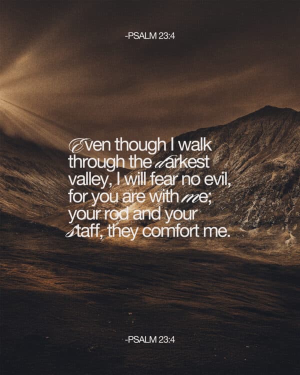 Even though I walk through the darkest valley, I will fear no evil, for you are with me; your rod and your staff, they comfort me. - Psalm 23:4