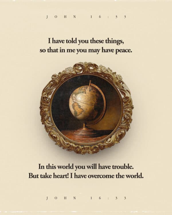 I have told you these things, so that in me you may have peace. In this world you will have trouble. But take heart! I have overcome the world. - John 16:33