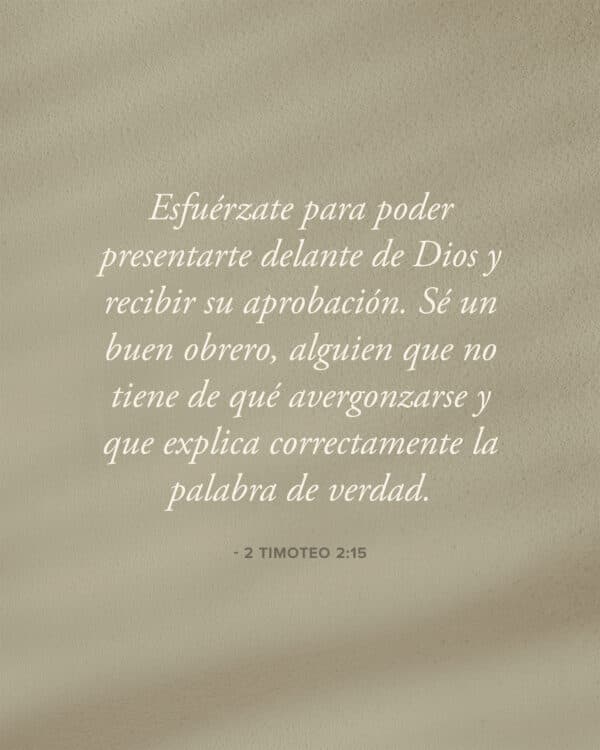 Esfuérzate para poder presentarte delante de Dios y recibir su aprobación. Sé un buen obrero, alguien que no tiene de qué avergonzarse y que explica correctamente la palabra de verdad. - 2 Timoteo 2:15