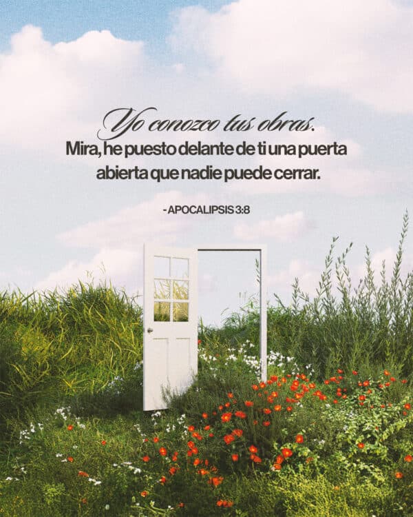 Yo conozco tus obras. Mira, he puesto delante de ti una puerta abierta que nadie puede cerrar. - Apocalipsis 3:8