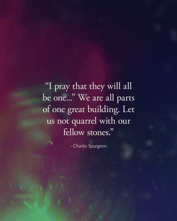 “I pray that they will all be one...” We are all parts of one great building. Let us not quarrel with our fellow stones. - Charles Spurgeon