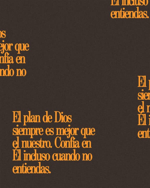 El plan de Dios siempre es mejor que el nuestro. Confía en Él incluso cuando no entiendas.