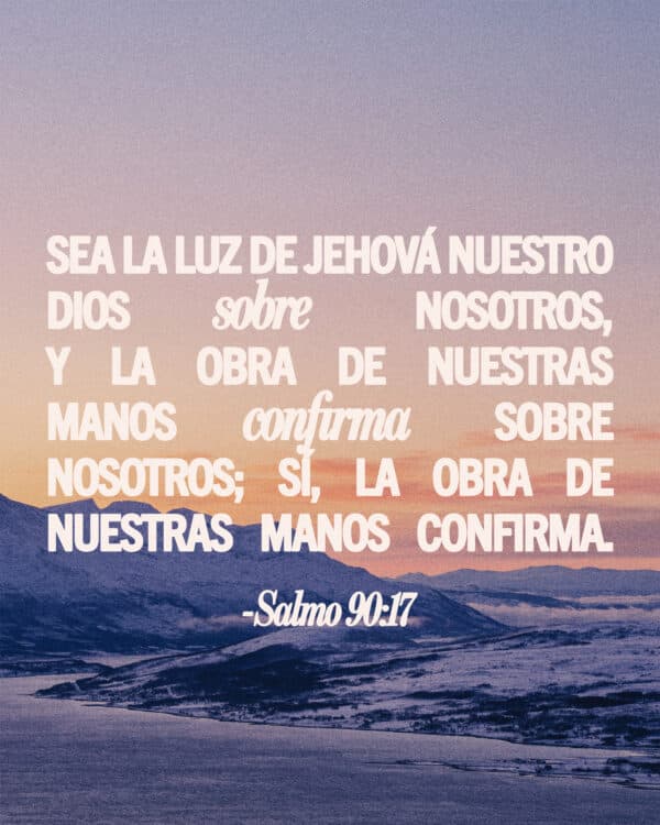 Sea la luz de Jehová nuestro Dios sobre nosotros, Y la obra de nuestras manos confirma sobre nosotros; Sí, la obra de nuestras manos confirma. - Salmo 90:17