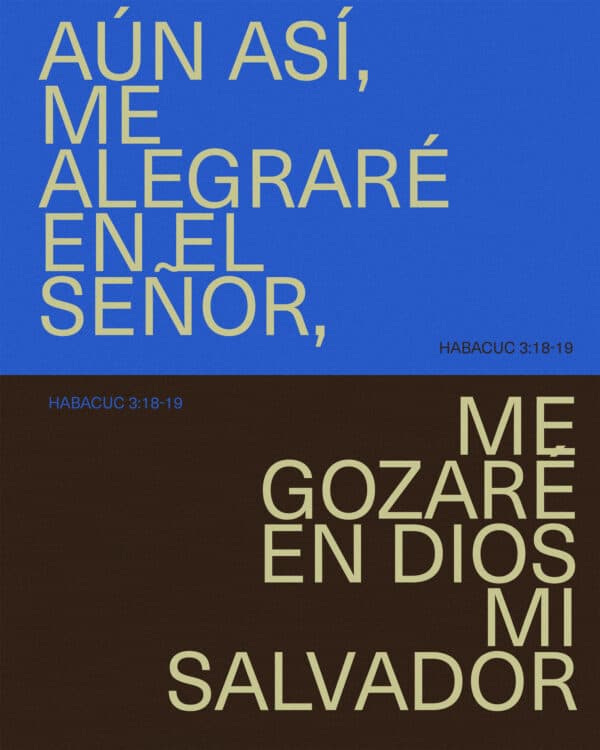 Aun así, yo me alegraré en el Señor. ¡Me gozaré en Dios mi Salvador! El Señor Soberano es mi fuerza; el hace mis pies como los de un ciervo, me permite andar en las alturas. - Habacuc 3:18-19