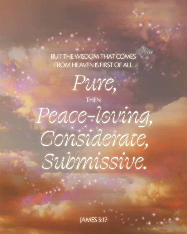But the wisdom that comes from heaven is first of all pure, then peace-loving, considerate, submissive. -James 3:17