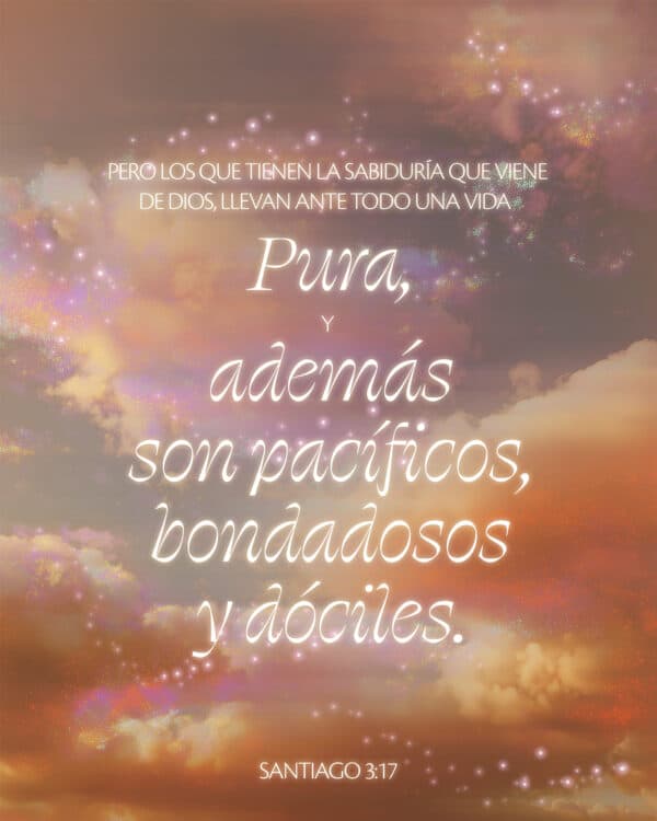 Pero los que tienen la sabiduría que viene de Dios, llevan ante todo una vida pura; y además son pacíficos, bondadosos y dóciles. Son también compasivos, imparciales y sinceros, y hacen el bien. -Santiago 3:17
