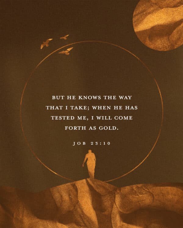 But he knows the way that I take; when he has tested me, I will come forth as gold. - Job 23:10