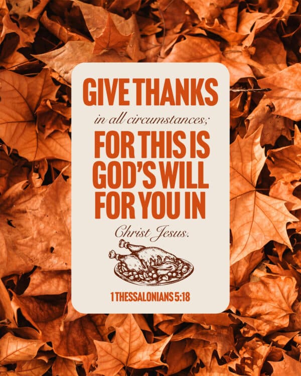 Give thanks in all circumstances; for this is God’s will for you in Christ Jesus. - 1 Thessalonians 5:18