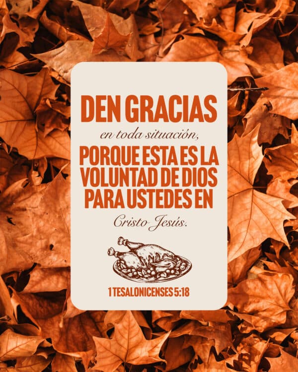 Den gracias en toda situación, porque esta es la voluntad de Dios para ustedes en Cristo Jesús. - 1 Tesalonicenses 5:18