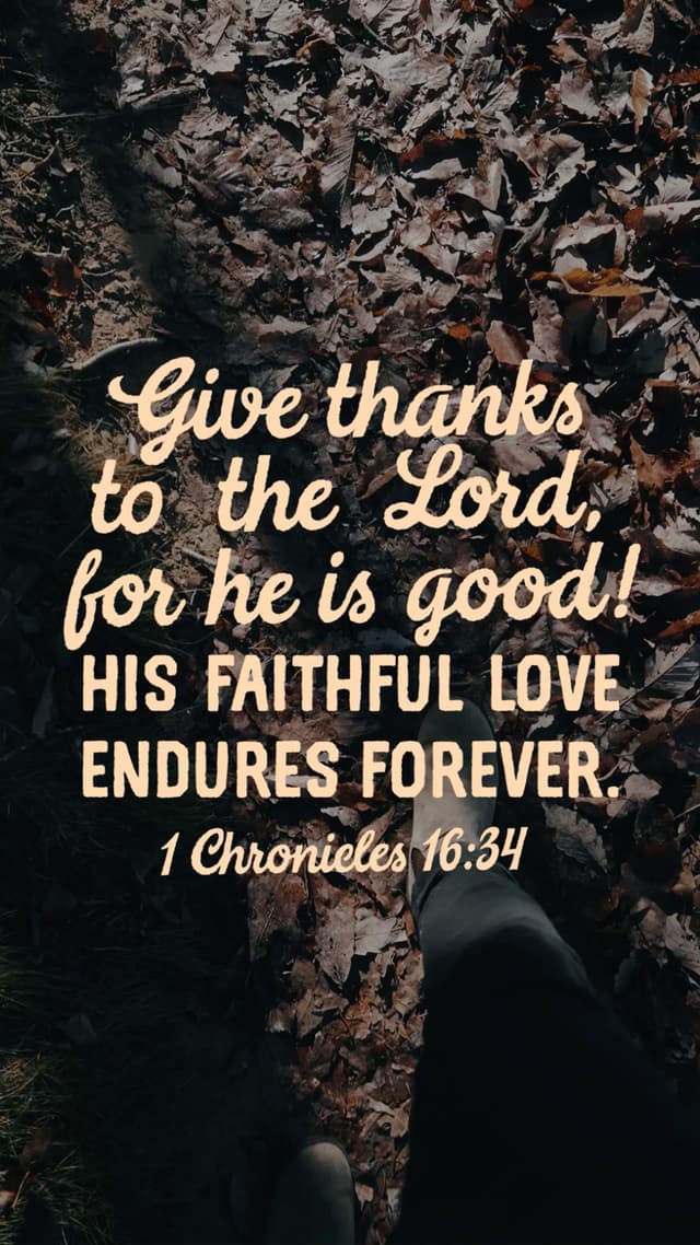 Give thanks to the Lord, for He is good! His faithful love endures forever. - 1 Chronicles 16:34