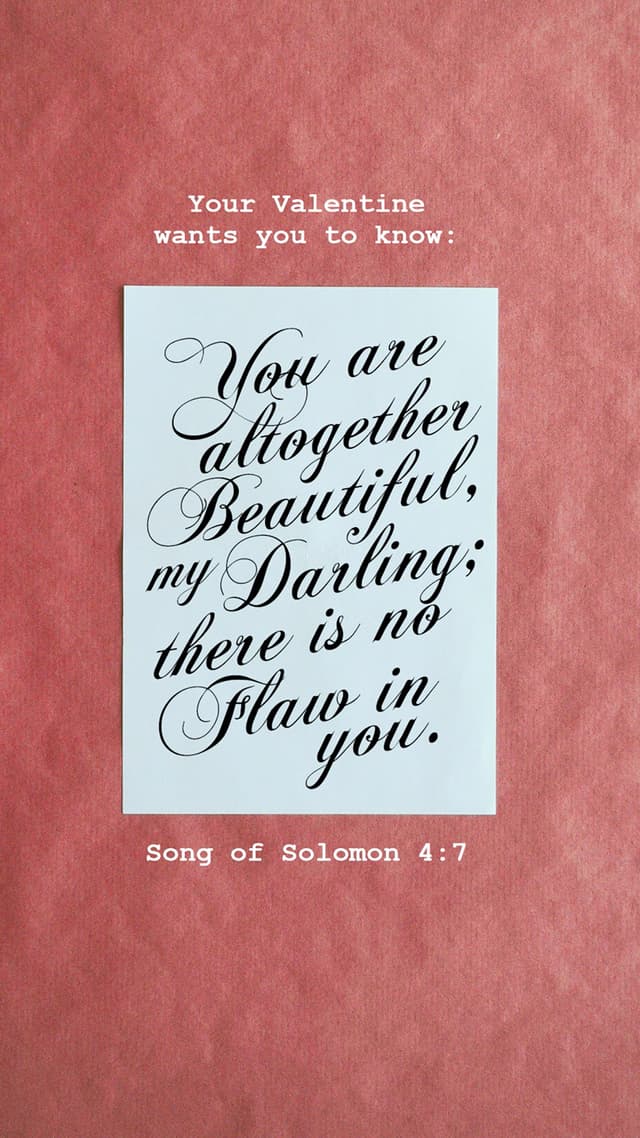 Your Valentine wants you to know: "You are altogether beautiful, my darling; there is no flaw in you." - Song of Solomon 4:7