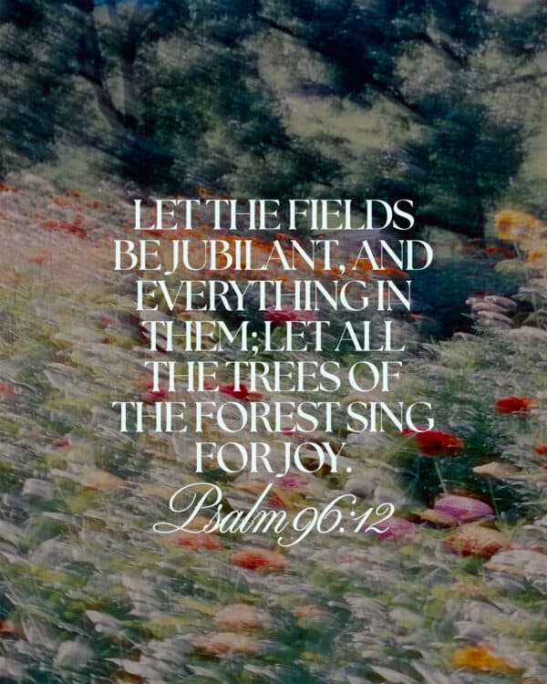 Let the fields be jubilant, and everything in them; let all the trees of the forest sing for joy. - Psalm 96:12