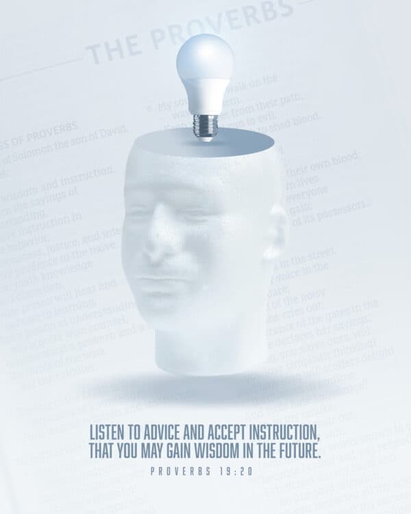 Listen to advice and accept instruction, that you may gain wisdom in the future. - Proverbs 19:20