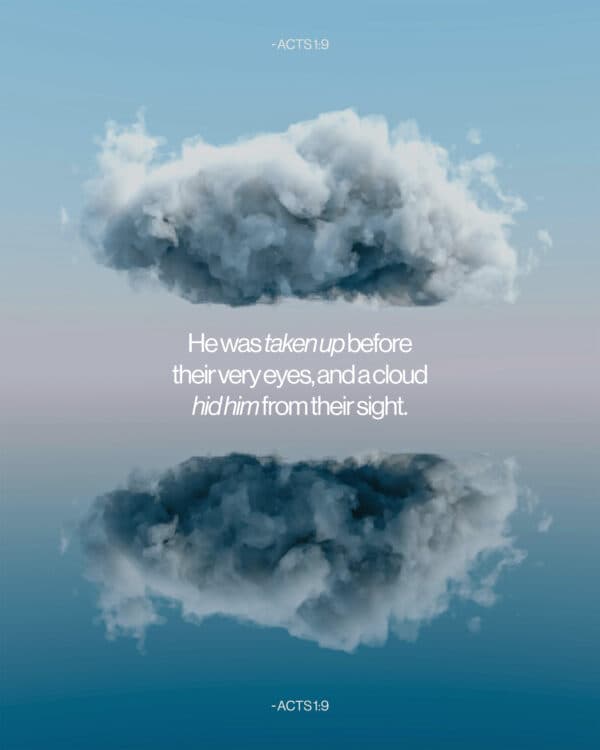 He was taken up before their very eyes, and a cloud hid him from their sight. - Acts 1:9