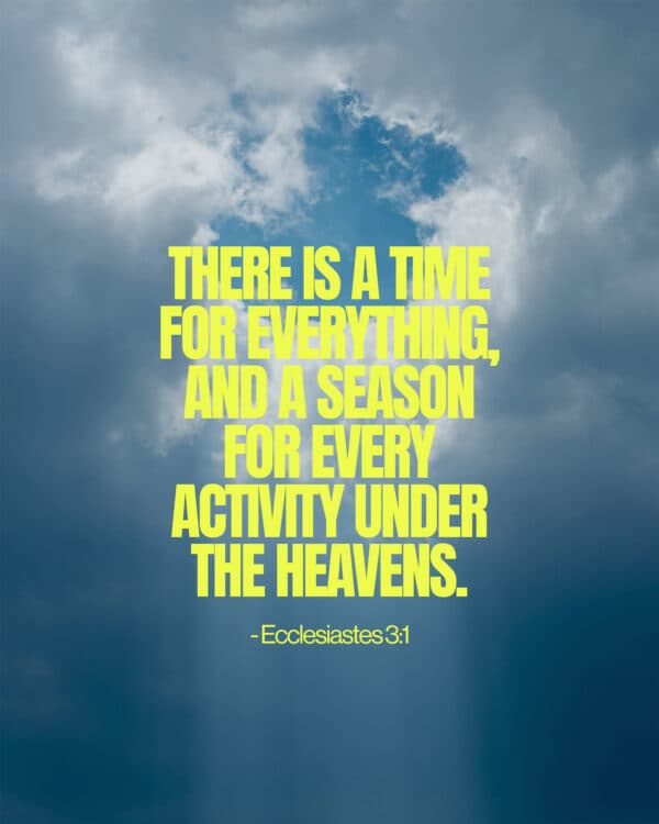 There is a time for everything, and a season for every activity under the heavens. - Ecclesiastes 3:1