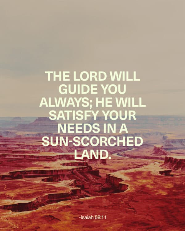 The LORD will guide you always; he will satisfy your needs in a sun-scorched land - Isaiah 58:11