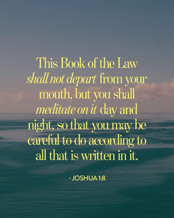 This Book of the Law shall not depart from your mouth, but you shall meditate on it day and night, so that you may be careful to do according to all that is written in it. - Joshua 1:8