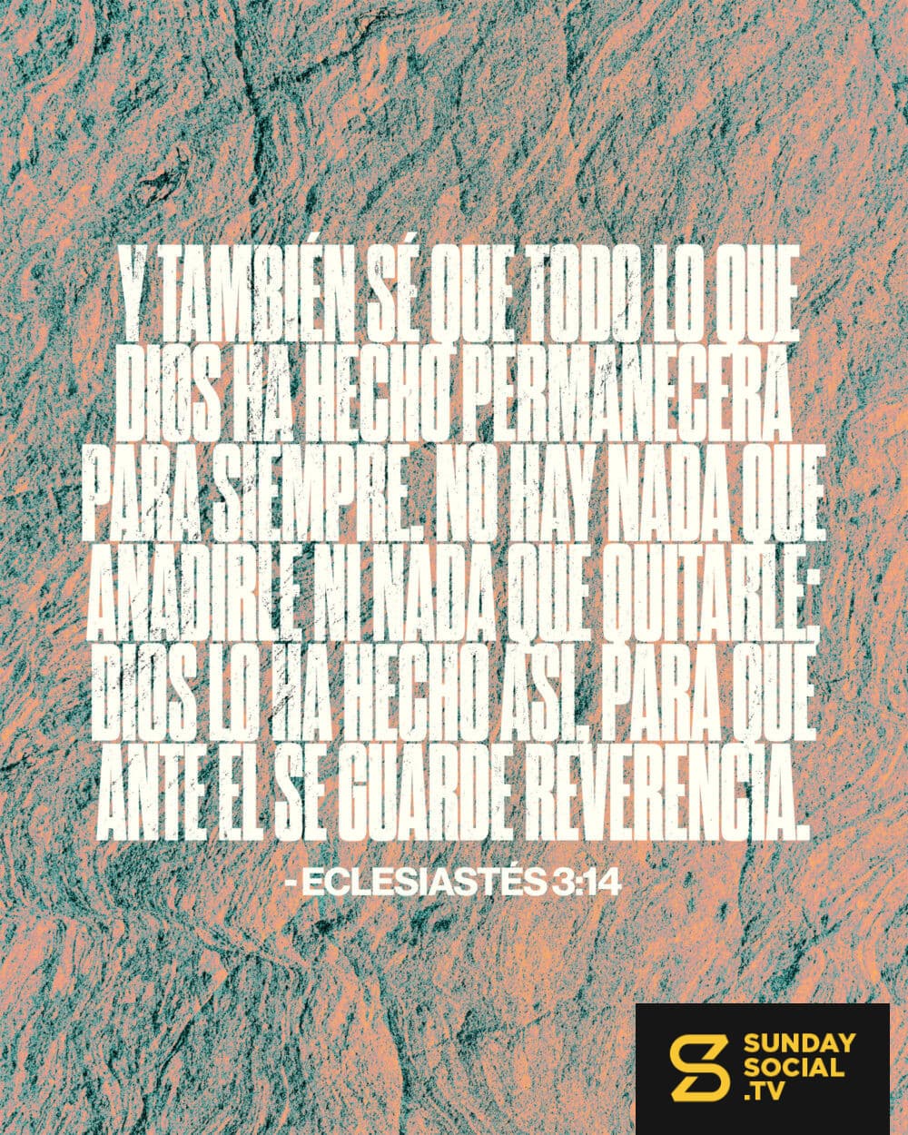 Y también sé que todo lo que Dios ha hecho permanecerá para siempre. No hay nada que añadirle ni nada que quitarle; Dios lo ha hecho así, para que ante Él se guarde reverencia. Eclesiastés 3:14