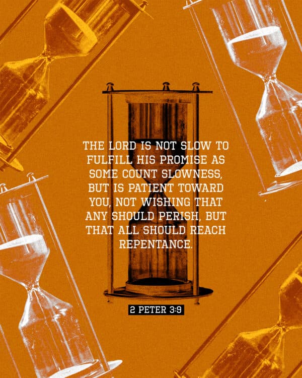 The Lord is not slow to fulfill his promise as some count slowness, but is patient toward you, not wishing that any should perish, but that all should reach repentance. - 2 Peter 3:9