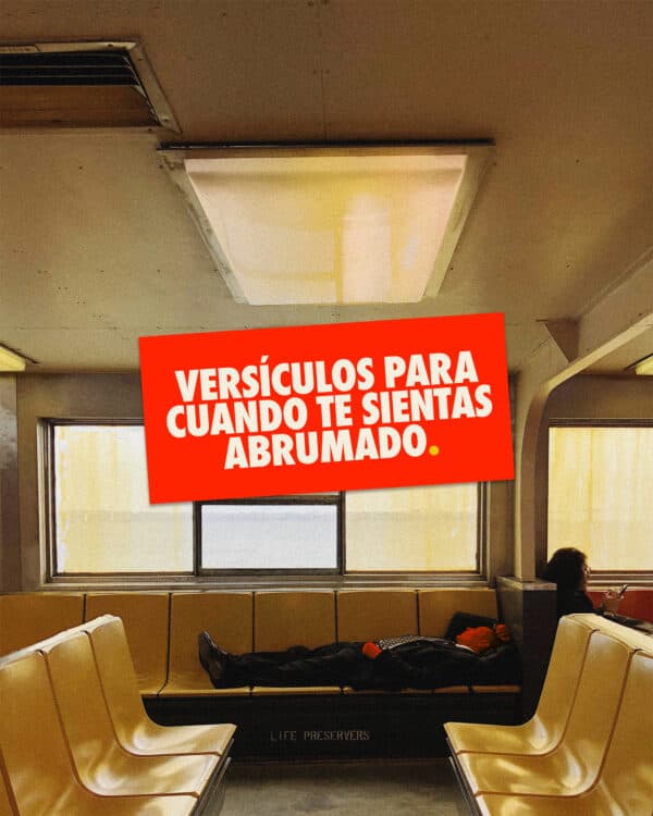 1. Cuando mi corazón desfallece, llévame a la roca que es más alta que yo. – Salmo 61:2  2. Vengan a mí todos los que están cansados y cargados, y yo les daré descanso. – Mateo 11:28  3. No temas, porque yo estoy contigo…yo te fortaleceré y te ayudaré. – Isaías 41:10  4. No se angustien por nada…y la paz de Dios…cuidará sus corazones y sus pensamientos. – Filipenses 4:6–7  5. Echa tus cargas sobre el Señor, y Él te sostendrá. – Salmo 55:22  6. Bástate mi gracia, porque mi poder se perfecciona en la debilidad. – 2 Corintios 12:9  7. La paz les dejo, mi paz les doy…No se turbe su corazón. – Juan 14:27