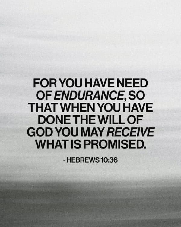 For you have need of endurance, so that when you have done the will of God you may receive what is promised. - Hebrews 10:36