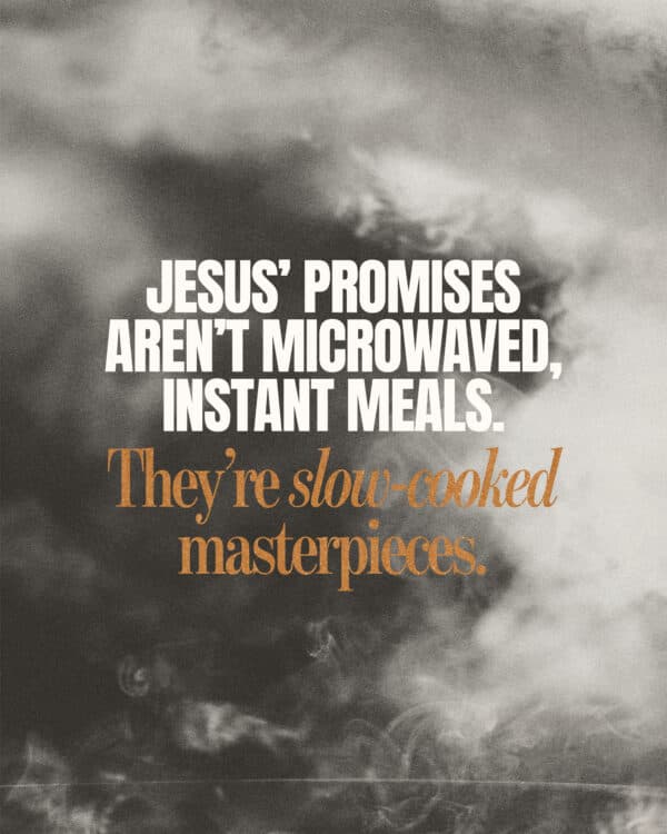 Jesus’ promises aren’t microwaved, instant meals. They’re slow-cooked masterpieces.