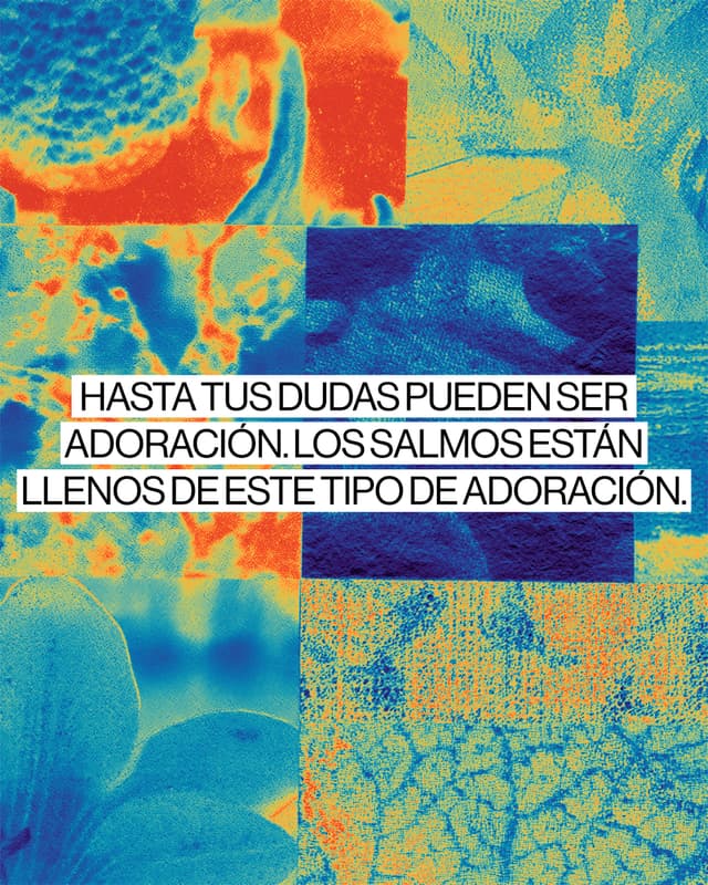 Hasta tus dudas pueden ser adoración. Los Salmos están llenos de este tipo de adoración.  1. La adoración no siempre se ve como cantar con las manos levantadas.  2. La adoración puede verse simplemente como presentarte tal cual eres ante el Señor. Siendo honesto con Él.  3. Cuando llevas tus dudas a Dios, en realidad es un acto de fe. Es confiar en que Él se revelará a ti.  4. No tienes que resolver tus dudas antes de acercarte a Dios.  5. Adórale en medio de la incertidumbre.