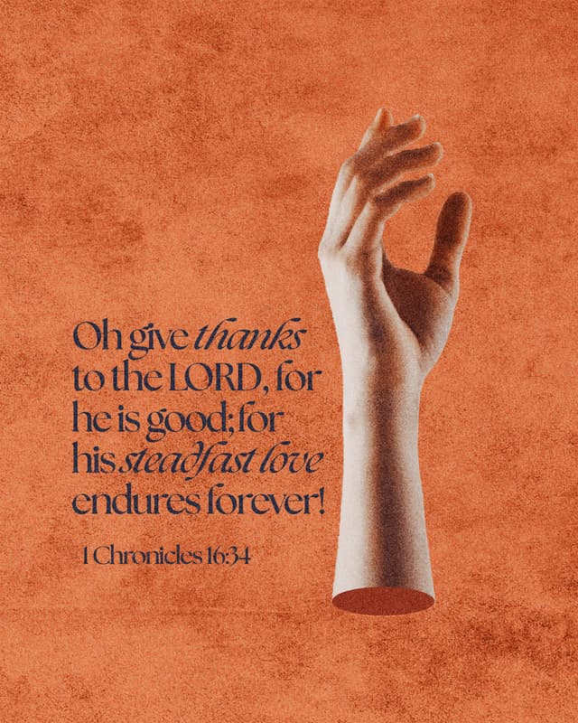 Oh give thanks to the LORD, for he is good; for his steadfast love endures forever! - 1 Chronicles 16:34